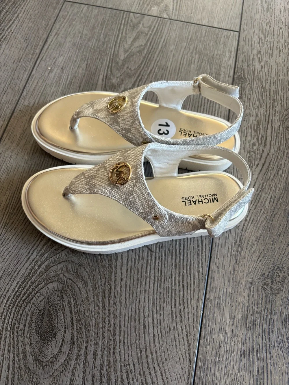 Michael Kors Girls Metallic Silver Logo Thong Sandals